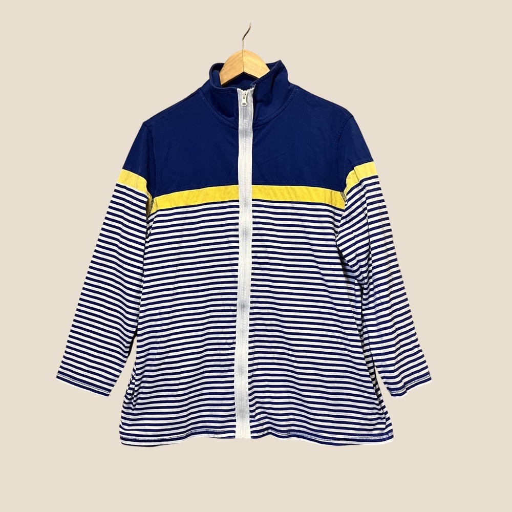 Anthony Richards Jacket Womens XL Blue White Striped Coastal Grandmother Zip